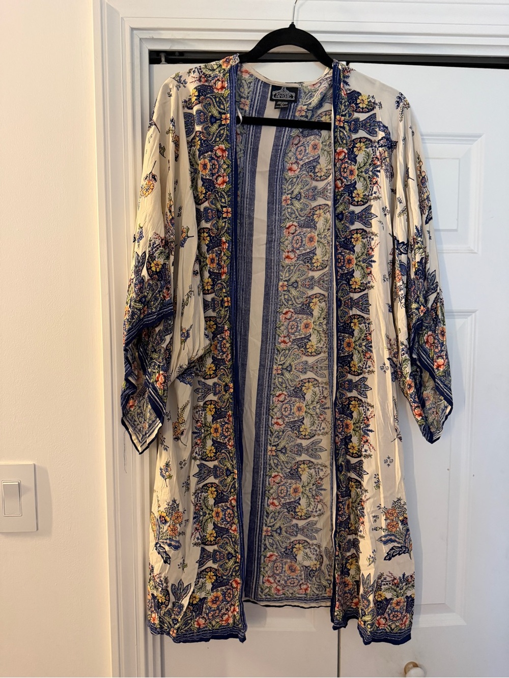 Entro Floral Border Cream and Navy Kimono Jacket